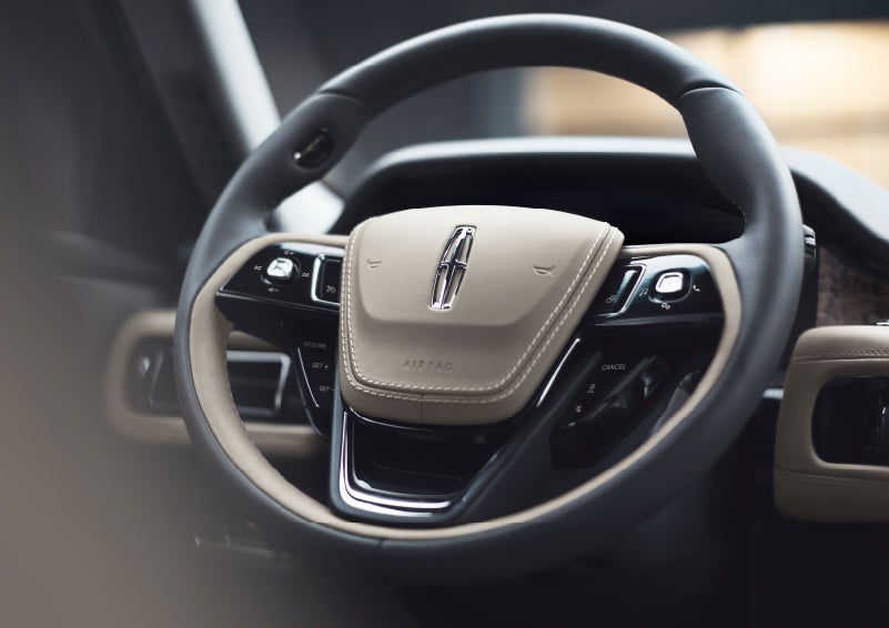 The intuitively placed controls of the steering wheel on a 2024 Lincoln Aviator® SUV | Dan Cummins Lincoln in Nicholasville KY