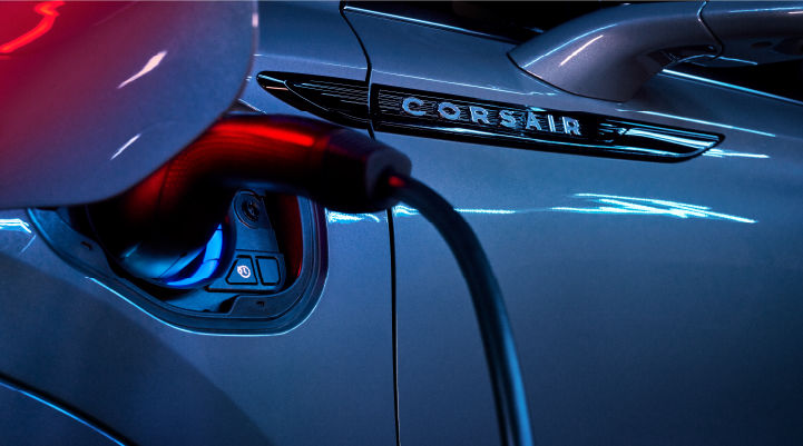 A charger plugged into the charging port of a 2025 Lincoln Corsair® Plug-in Hybrid model. | Dan Cummins Lincoln in Nicholasville KY