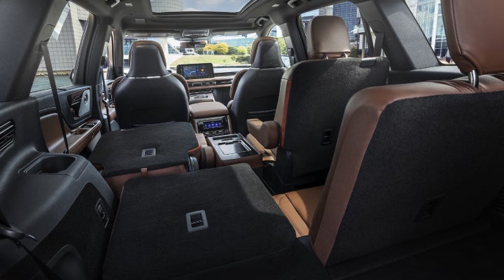 One side of the PowerFold® third-row seat and a second-row seat are folded forward in the 2026 Lincoln Aviator® SUV. | Dan Cummins Lincoln in Nicholasville KY
