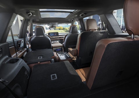 One side of the PowerFold® third-row seat and a second-row seat are folded forward in the 2026 Lincoln Aviator® SUV. | Dan Cummins Lincoln in Nicholasville KY